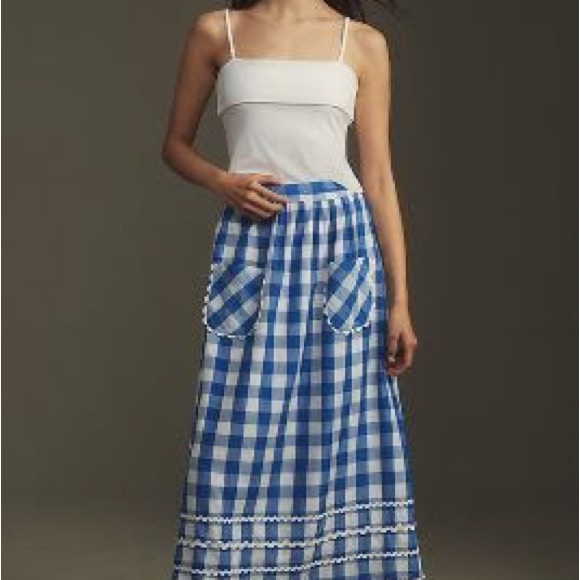 PINK CITY PRINTS RIC RAC GINGHAM MIDI SKIRT - LARGE - Picture 4 of 5